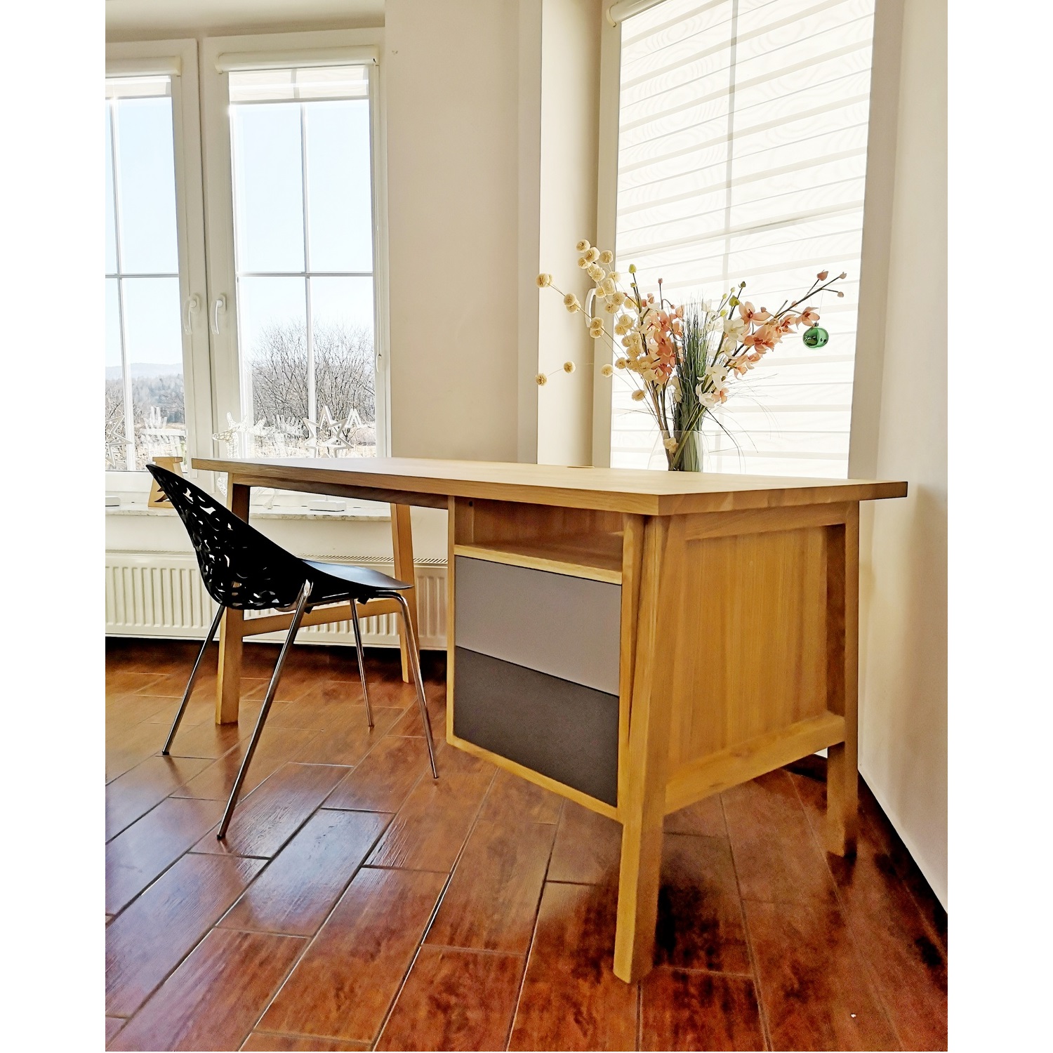 biurko z naturalnego drewna dębowego